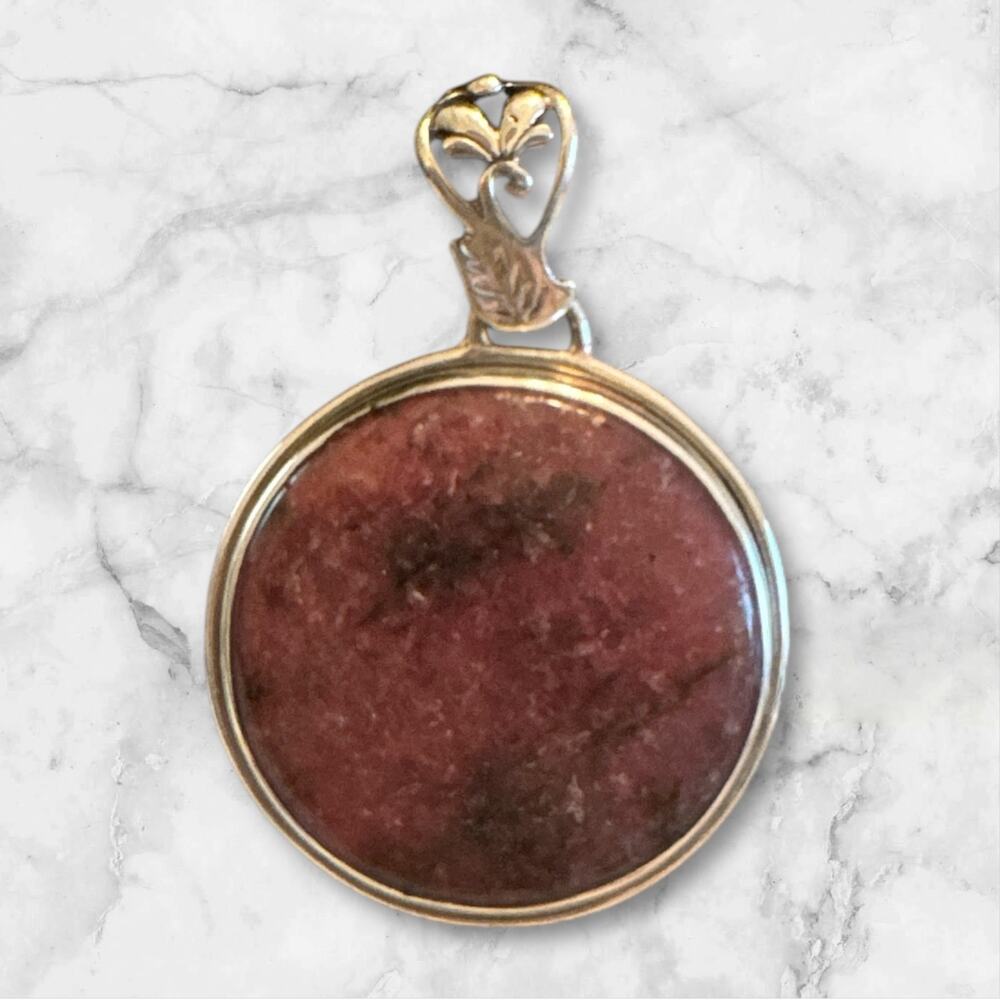Sterling Silver and Large Rhodonite stone‎ pendant